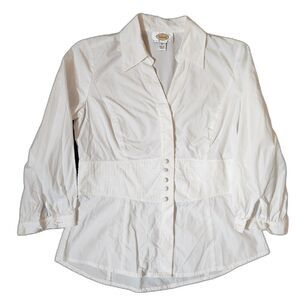 Talbots Petites Button-Down 3/4 sleeve Blouse Women’s Size 4 White